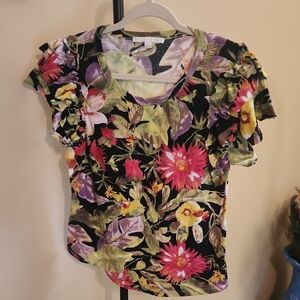 Floral Short Sleeve Women's Top - Multicolor